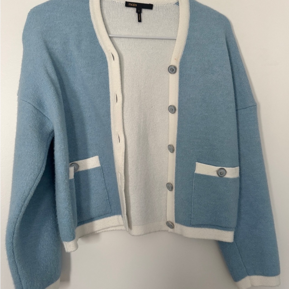 Maje Sky Blue Cozy Knit Cardigan Sweater - Main Image